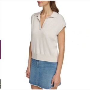 DKNY Modern Fit Sleeveless Collared V-Neck Sweater